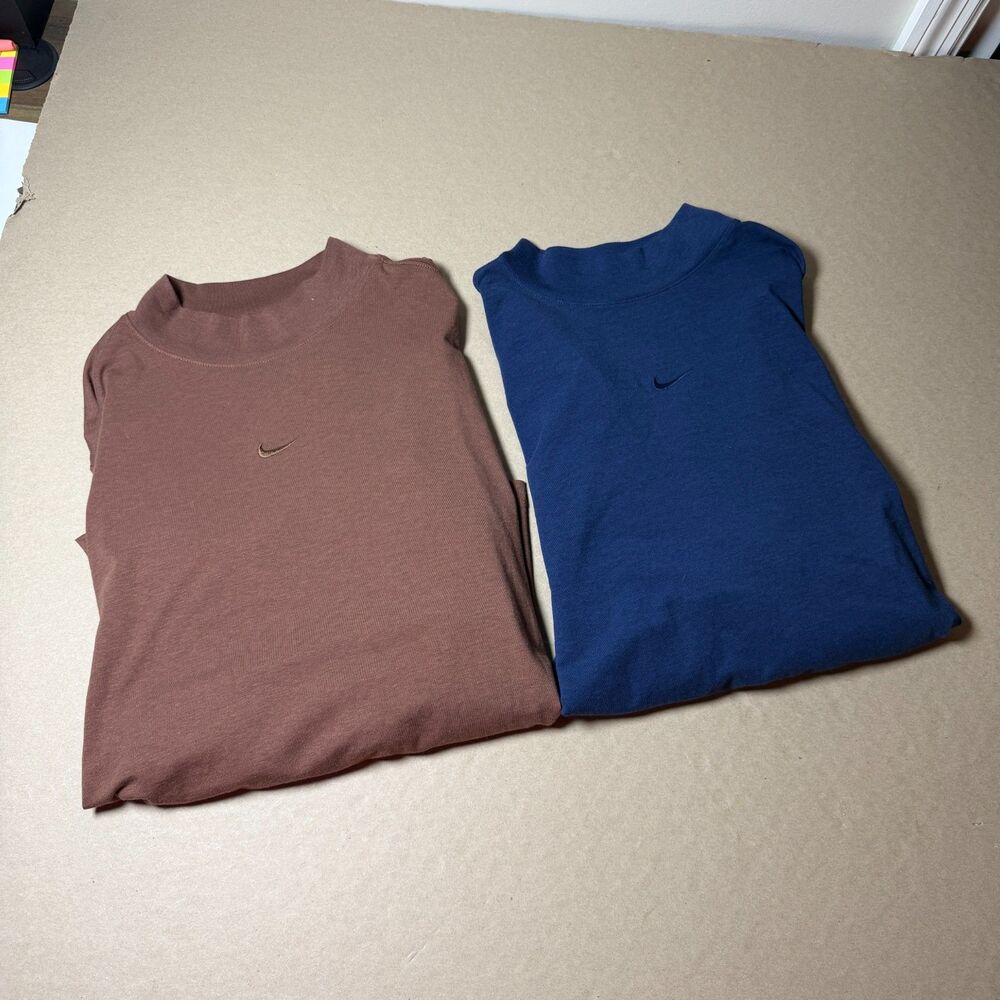 Nike slim fit cropped women shirt size XXL (fits like XL) mock neck brown & blue